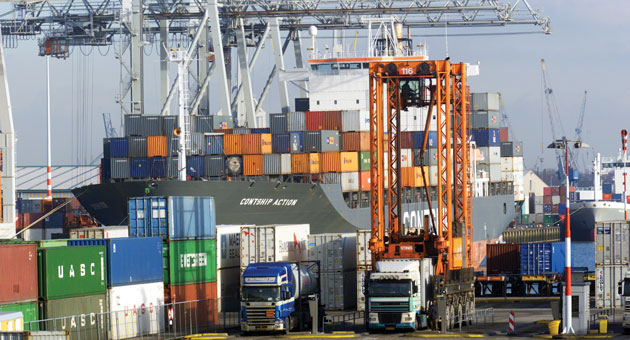 The container terminal at the Port of Rotterdam, which is one of the most important junctions of goods flows of the world, with an annual throughput of about 450 million tonnes is the gateway to the European market of more than 350 million consumers. (Image Corbis)